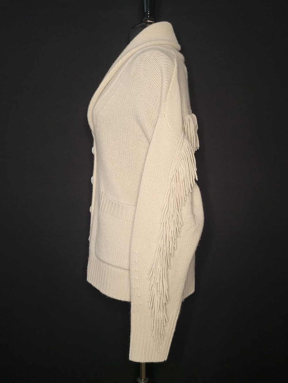 White+Warren          Wool/Cashmere  Blend Luxe Fringe Coatigan In Ivory Medium - Picture 6 of 12